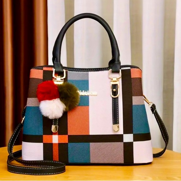 NWOT-Plaid Crossbody Bag -Classic Shoulder Bag with Color Stitching - Picture 5 of 11